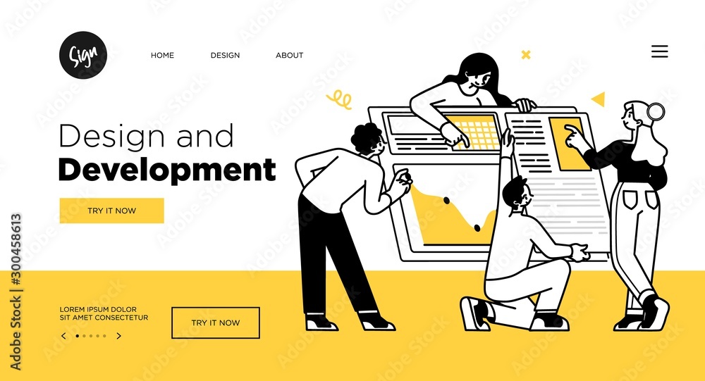 Poster presentation slide template or landing page website design. business concept illustrations. modern f