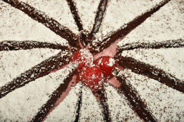 Delicious raspberry tart with fresh raspberries,detail