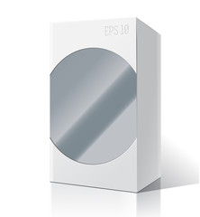 White package box with a transparent plastic window. Product Packing Vector.