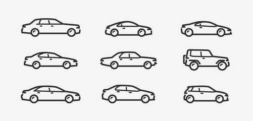Car icon set. Transport, transportation symbol in linear style. Vector illustration