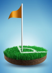 corner flag on an island of grass - 3d render illustration © melnikdesign