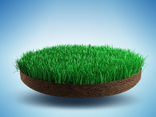 Soccer ball, corner flag, trophy cup, gold on an island of grass - 3d render illustration