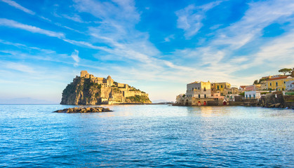 Ischia island and Aragonese medieval castle. Campania, Italy.