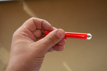 Red  Extractor for removing ticks,TICK TWISTER in a hand