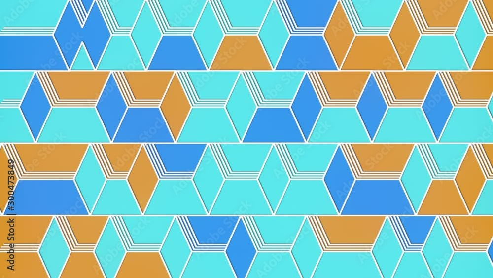Poster stylish line art colored flat pattern with blue and orange moving cubes. abstract 3d grid design. mo