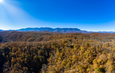 aerial panorama view of 9 images of western north carolina mountains during the Fall