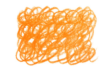 Orange pencil scribble on white background, top view