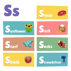 Letter S with pictures and words with S
