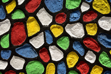 Background, colorful store with a combination of red, white, green, yellow, blue, and other colors