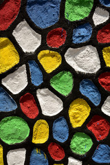 Background, colorful store with a combination of red, white, green, yellow, blue, and other colors