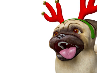 dog pug cartoon with a christmas hat with tongue out close up © DM7