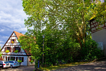 Beautiful sky with clouds over the ancient castle Burg Wernfels