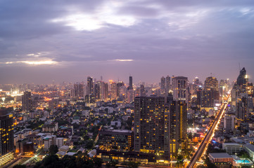 Fototapeta na wymiar view on skyscrapers of bangkok at night