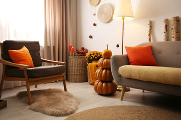 Cozy living room interior inspired by autumn colors