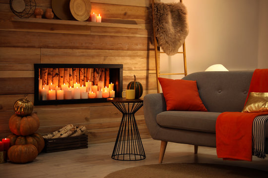 Cozy living room interior inspired by autumn colors