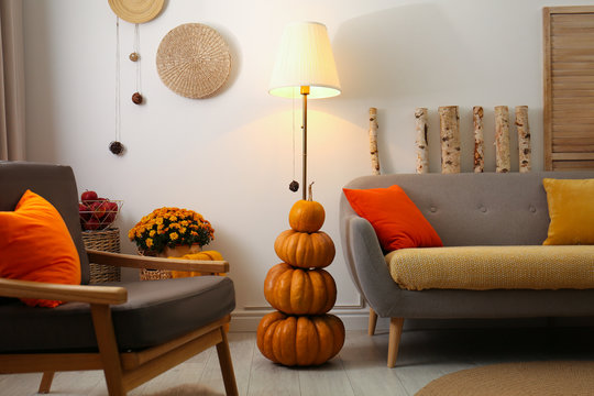 Cozy living room interior inspired by autumn colors