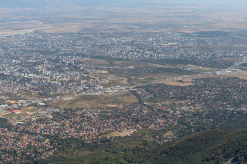 Panorama of city of Sofia from Kamen Del Peak, Bulgaria