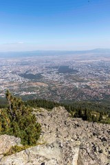 Panorama of city of Sofia from Kamen Del Peak, Bulgaria