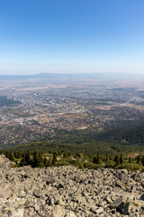 Panorama of city of Sofia from Kamen Del Peak, Bulgaria