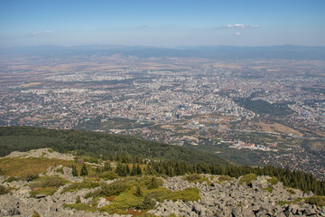 Fototapeta na wymiar Panorama of city of Sofia from Kamen Del Peak, Bulgaria