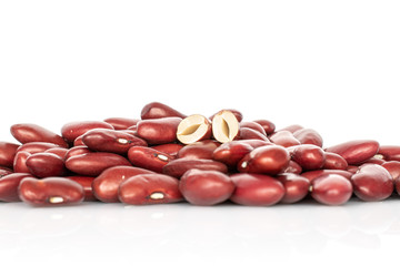 Lot of whole tasty fresh red kidney beans isolated on white background