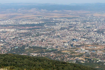 Panorama of city of Sofia from Kamen Del Peak, Bulgaria