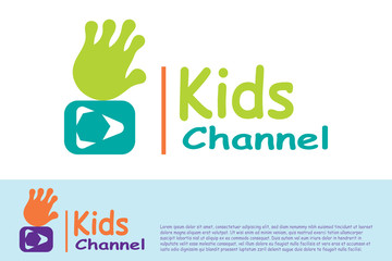 Vector design of children's media logos with child's hand concept. happy kids. children's channel. illustration element 