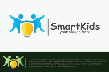 Logo of smart children, happy students at school with their achievements.