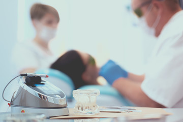 Dental equipment tools dentist medicine on desk