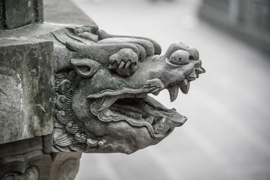 Lion head sculpture figure in the Wenshu Monastery