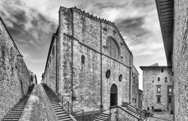 Panoramic exterior view of the medieval Cathedral of Gubbio, Italy