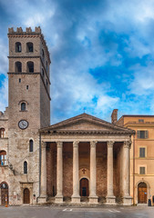 Fototapeta na wymiar Facade of Temple of Minerva, iconic landmark in Assisi, Italy