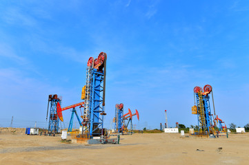 Oil pump working in the outdoor scene