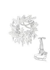 christmas snow wreath and skates
