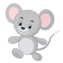 Cute mouse. Funny vector illustration. Little gray mouse runs merrily.  Illustration of cute mouse.
