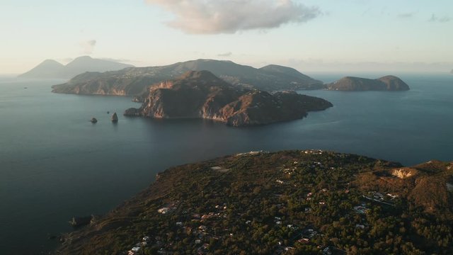 Aerial view of the Lipari islands, Italy
