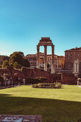 Fototapeta na wymiar Vestale House with Temple of the Dioscuri in roman forum