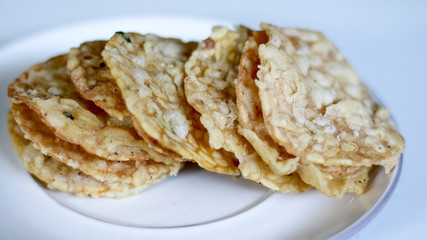 Keripik tempe or traditional tempeh cips. Popular Indonesian snack.