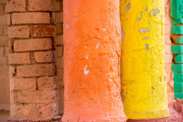 Red and yellow color combination old Textured damage wall