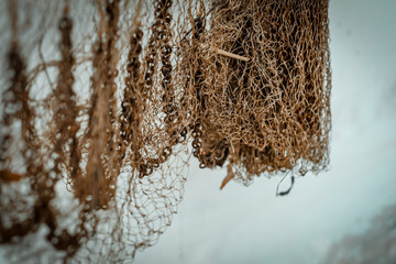 Closeup open fishing net at my home