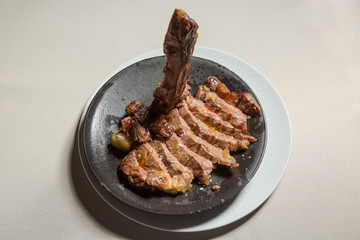 T bone steak, sirloin, served in a restaurant