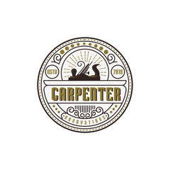 Carpenter Design Element in Vintage Style for Logotype, Label, Badge, T-shirts and other design. Carpentry Retro vector illustration.