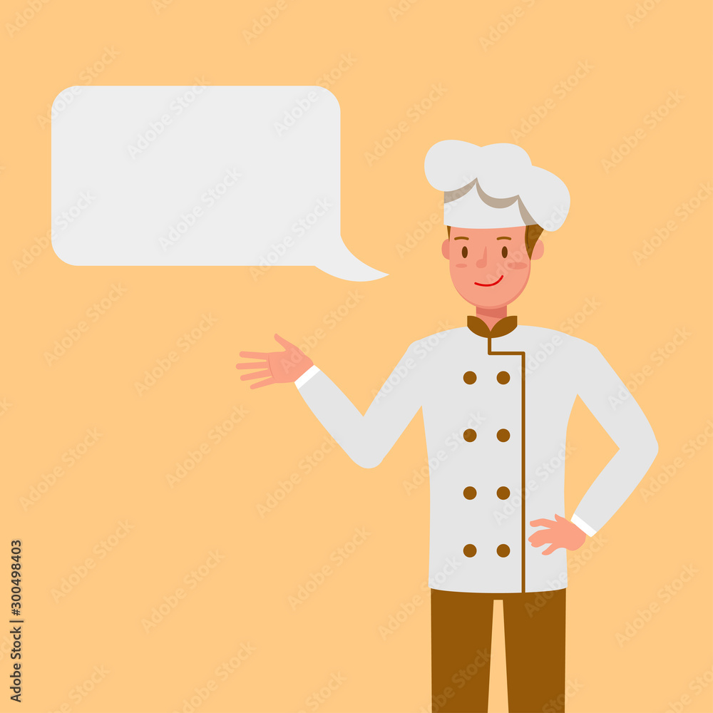 Poster chef with chat bubbles character vector design.