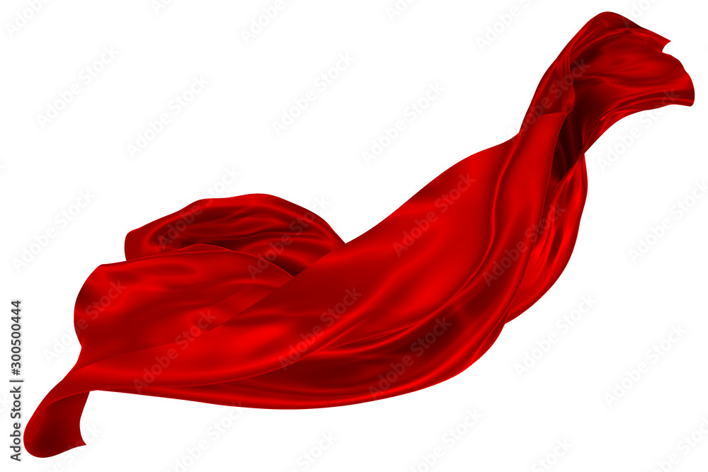 Poster abstract background of red wavy silk or satin. 3d rendering image.