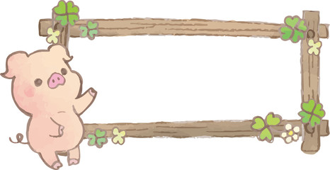 ぶたさん　木のフレーム02