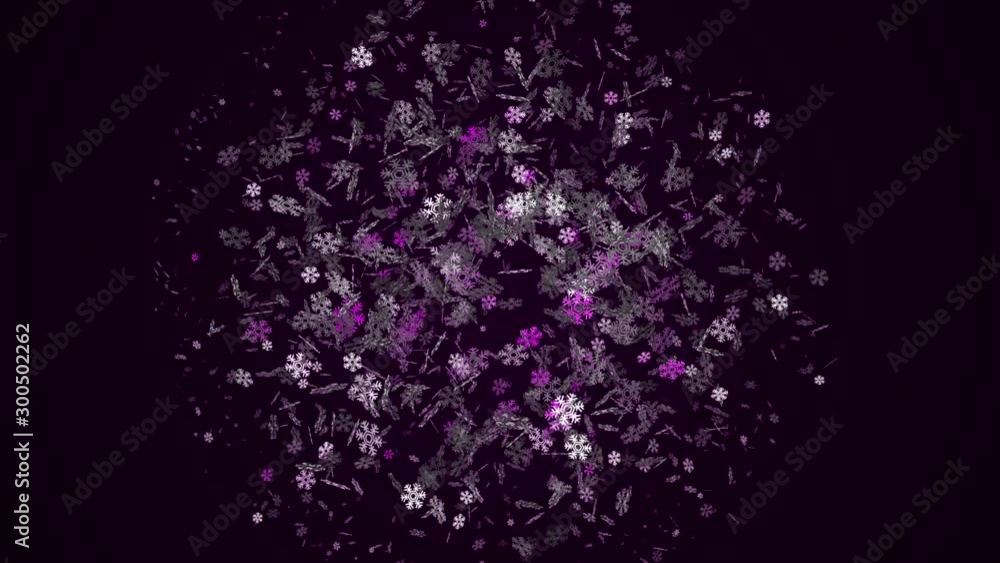 Poster abstract animated christmas background with beautiful shimmering snowflakes rotating on the colorful