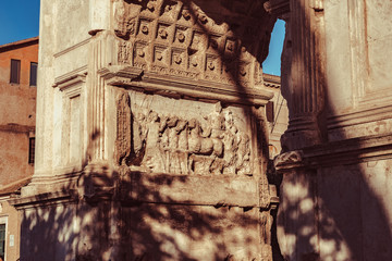 Details of Titus Arc in roman forum in Rome