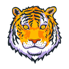 Tiger face or head. Hand drawn Tiger Head animal or predator isolated on white background. Vector