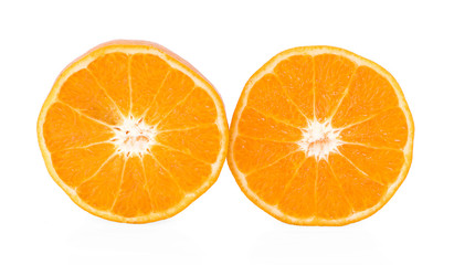 Fototapeta na wymiar Perfectly retouched sliced half of orange fruit solated on the white background