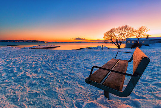 Winter sunset view from Bygdoy, Oslo